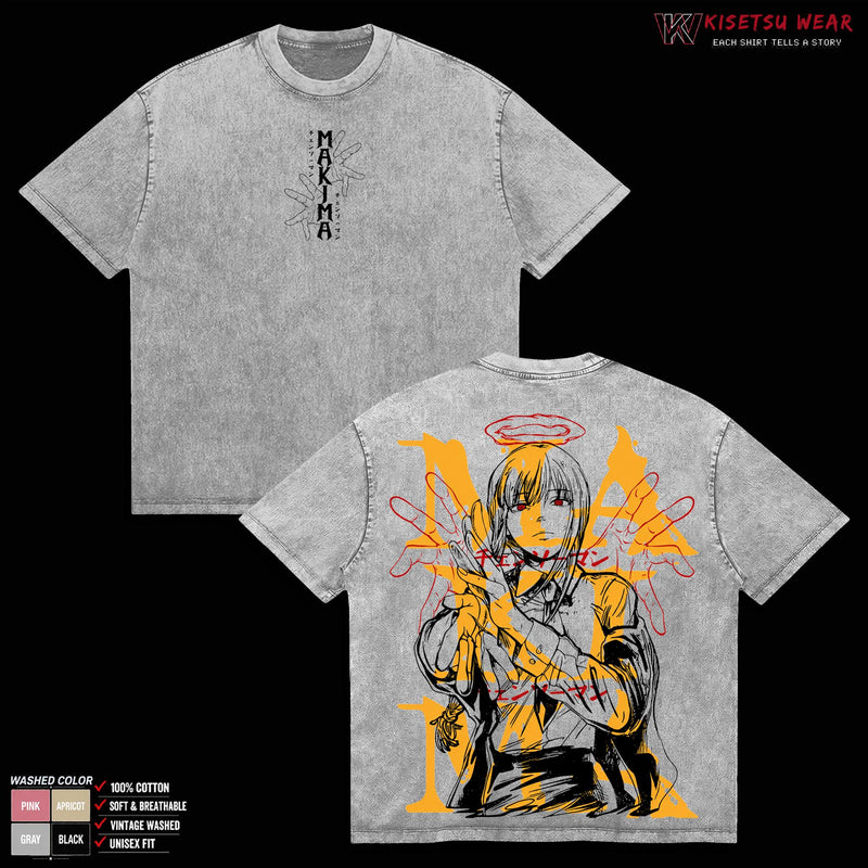 Makima T-Shirt, Chainsaw Man Graphic Tee, Control Devil Anime Shirt, Vintage Washed Oversized Tee, Heavyweight Cotton Apparel, Classic Streetwear Clothes, Casual Top, Unisex Manga Gift