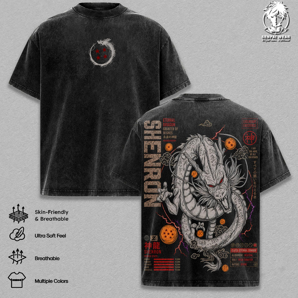Shen Long Graphic Tee DBZ Vintage Washed Shirt Unisex Streetwear Anime Merch Eternal Dragon Shen Long Tee Anime T-Shirt Gift for Anime Lovers DBZ Fans Apparel Clothes
