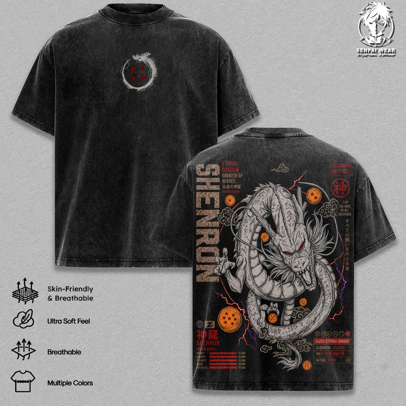 Shen Long Graphic Tee DBZ Vintage Washed Shirt Unisex Streetwear Anime Merch Eternal Dragon Shen Long Tee Anime T-Shirt Gift for Anime Lovers DBZ Fans Apparel Clothes