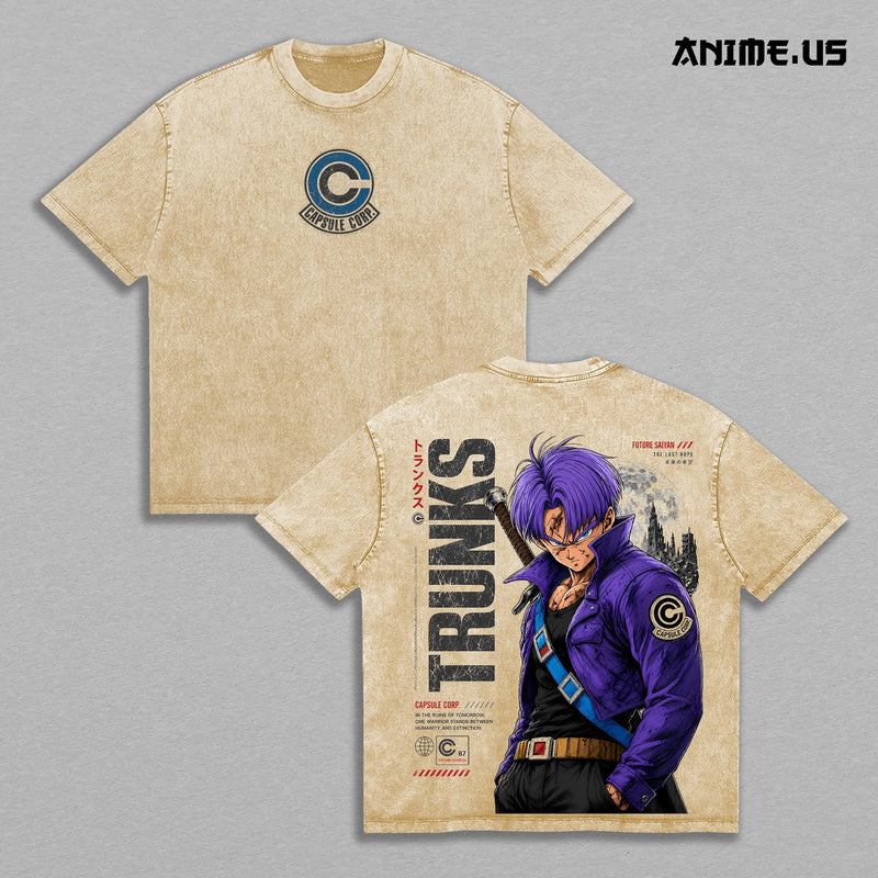 Future Trunks Time Traveler DBZ Anime Graphic Vintage Shirt, Capsule Corp Future Warrior Double Printed Tee Heavyweight Cotton Streetwear