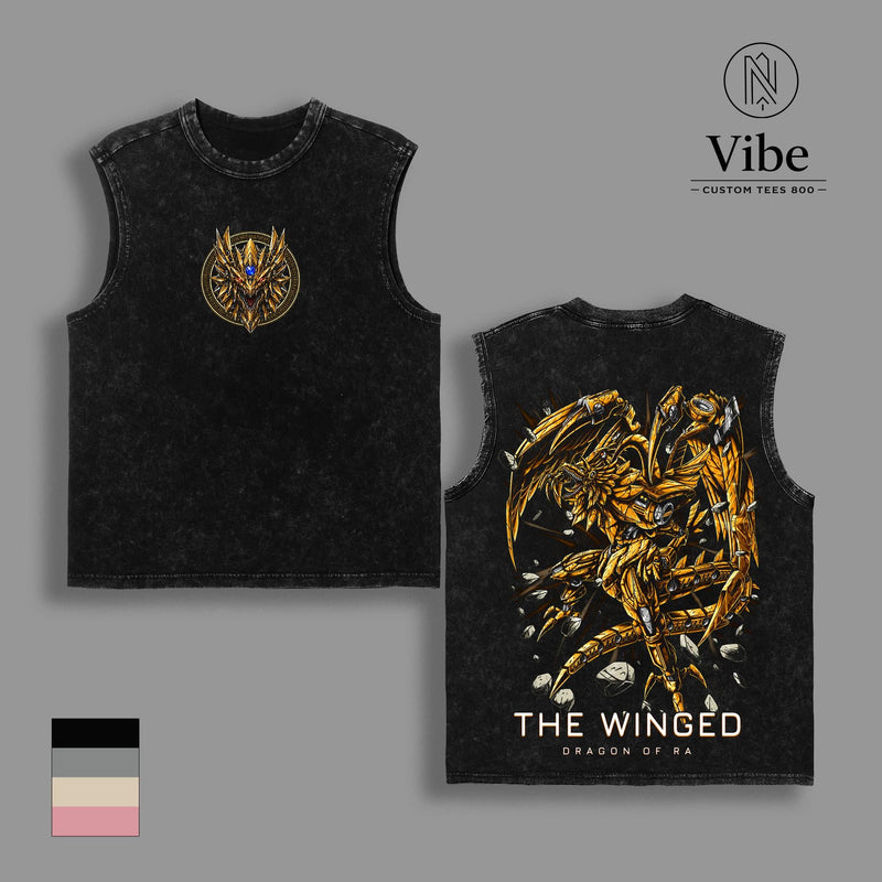 The Winged Dragon of Ra Yu-Gi-Oh Vintage Washed T-Shirt, Tank Top, Sweatshirt, Hoodie Egyptian God Card Golden Dragon Anime Graphic Tee, Oversized Japanese Streetwear Cotton Tshirt, Classic Menswear Clothes Apparel, Gift for Fans