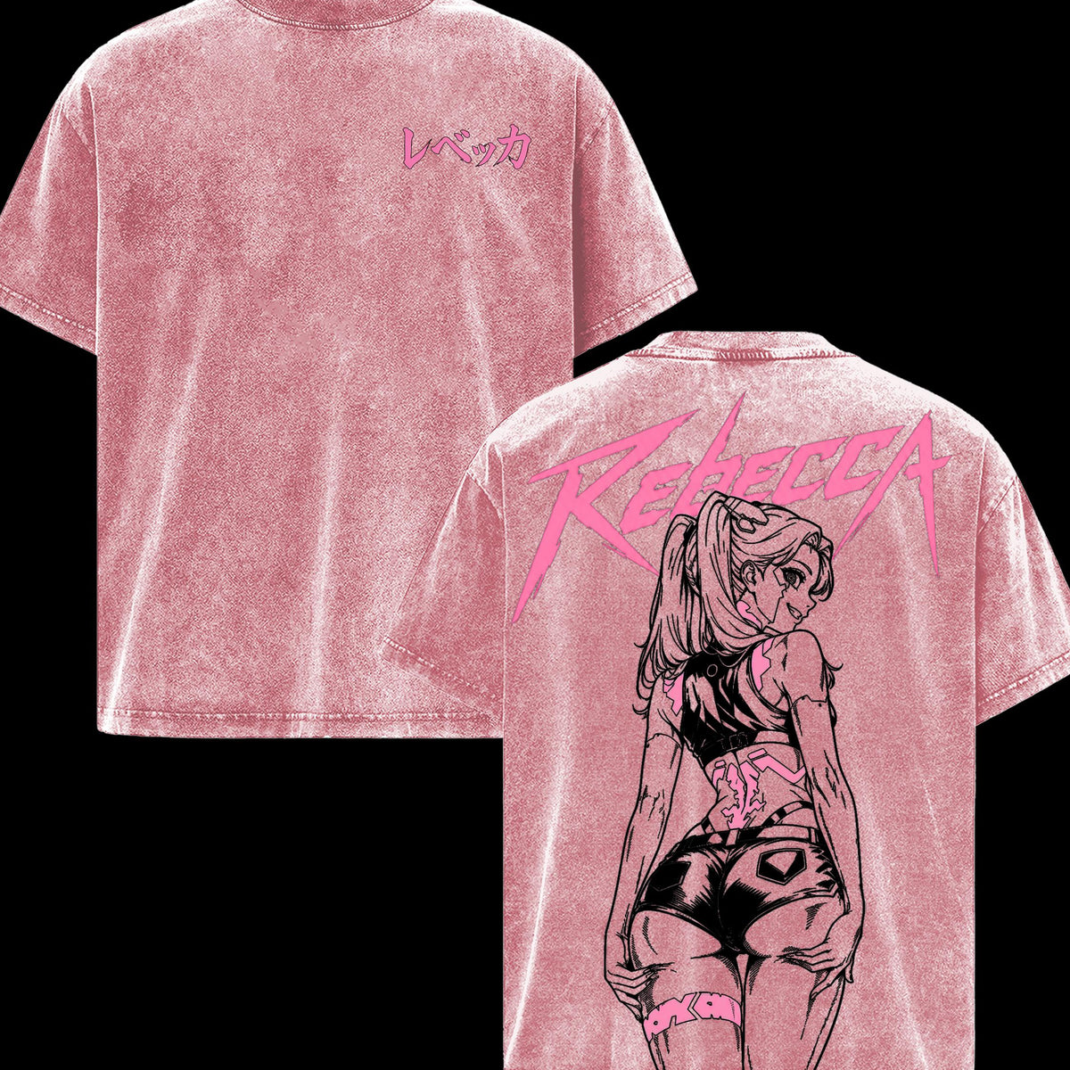 Rebecca Cyberpunk Edgerunners Double Sided Graphic Tee, Oversized Vintage Washed Anime T-Shirt, Soft Cotton Round Neck Menswear Unisex Streetwear, Gift for Anime Fans