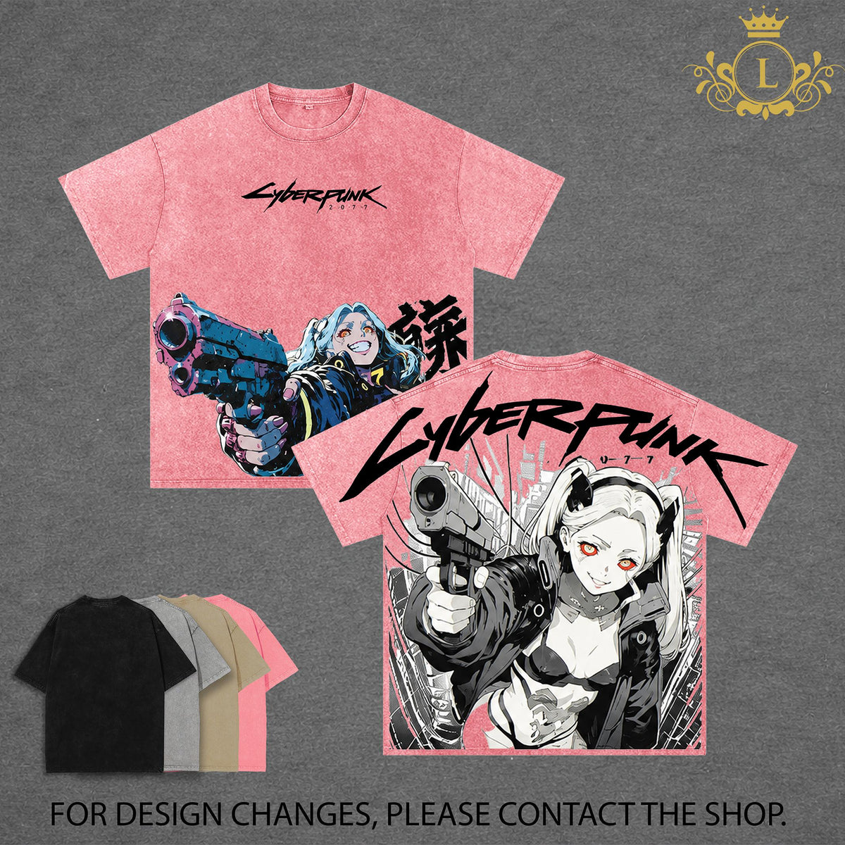 Limited Cyberpunk Edgerunners Rebecca Anime Double Printed Vintage Washed Tee Unisex Oversize Anime Manga Washed Heavyweight Cotton T-shirt