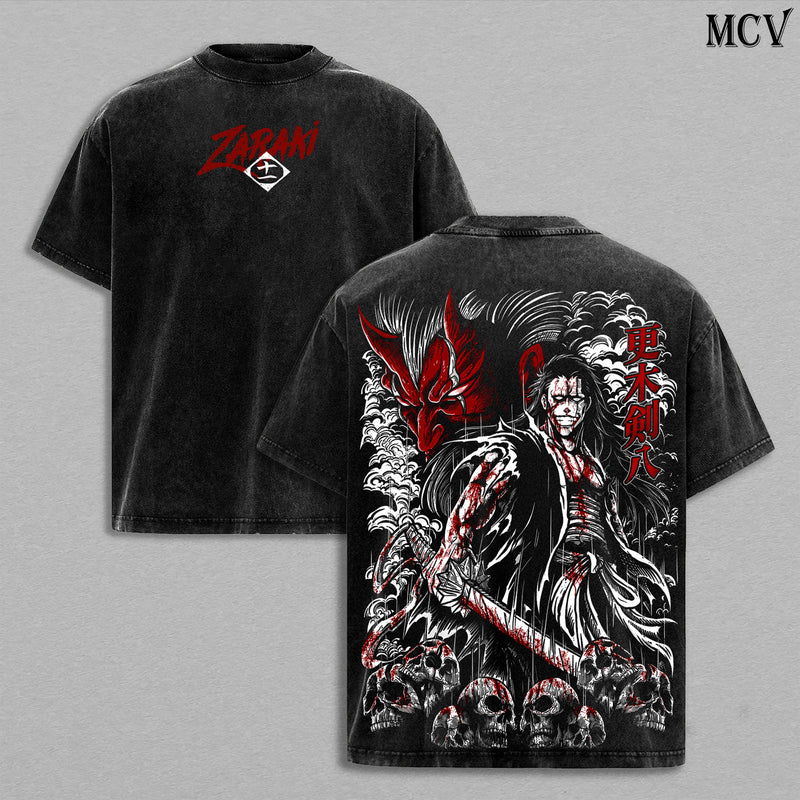 Zaraki Kenpachi Bleach Tee – Kenpachi Zaraki Vintage Washed T-Shirt | Strongest Captain | TYBW The Calamity | Thousand-Year Blood War Final Arc Anime Manga Graphic Tee | Heavy Cotton Unisex Oversized Streetwear Top