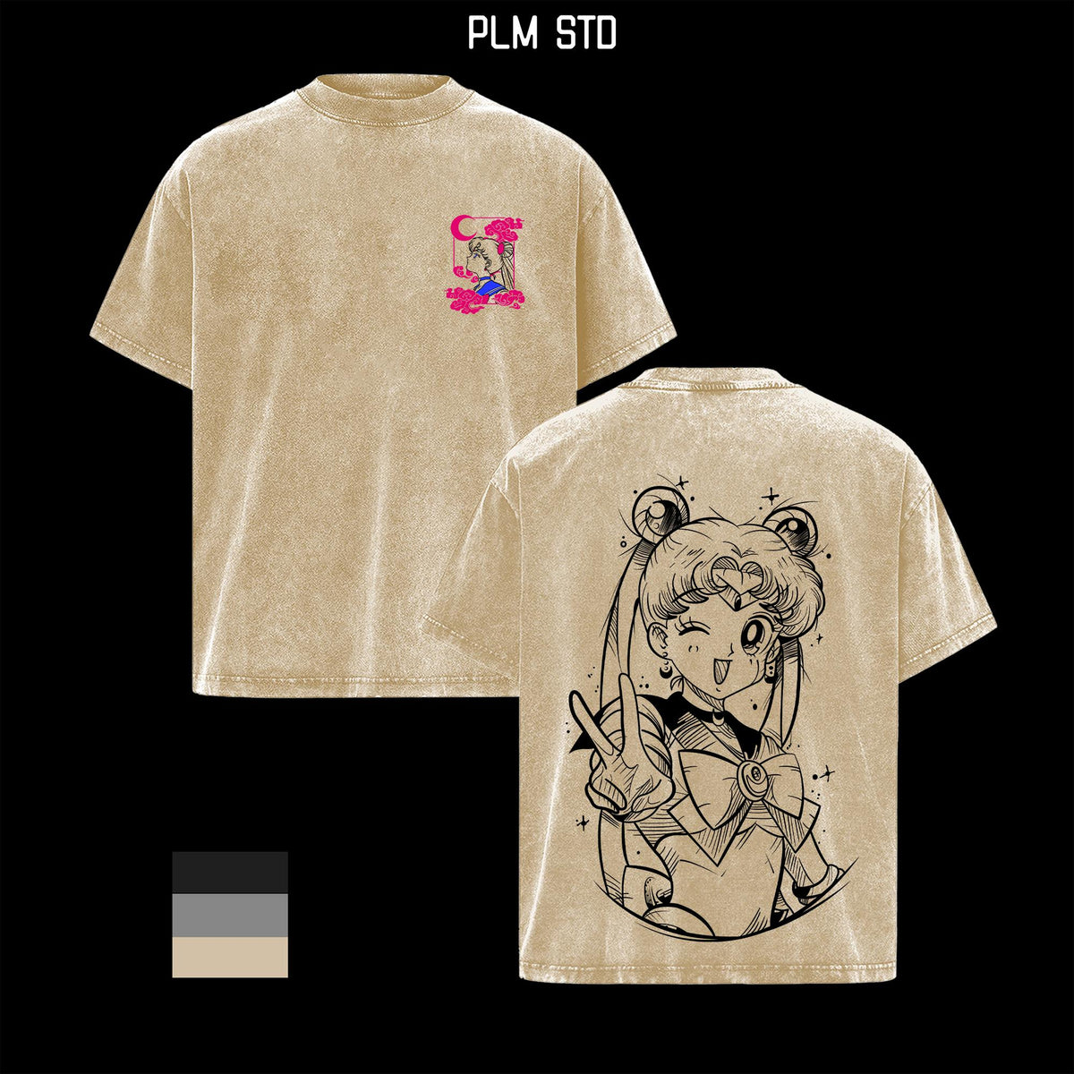Usagi Tsukino x Pretty Guardian Sailor Moon Anime Double Printed Washed Tee Unisex Oversize Anime Manga Lightweight Cotton T-Shirt, Gift For Anime Fan, Sailor Guardians