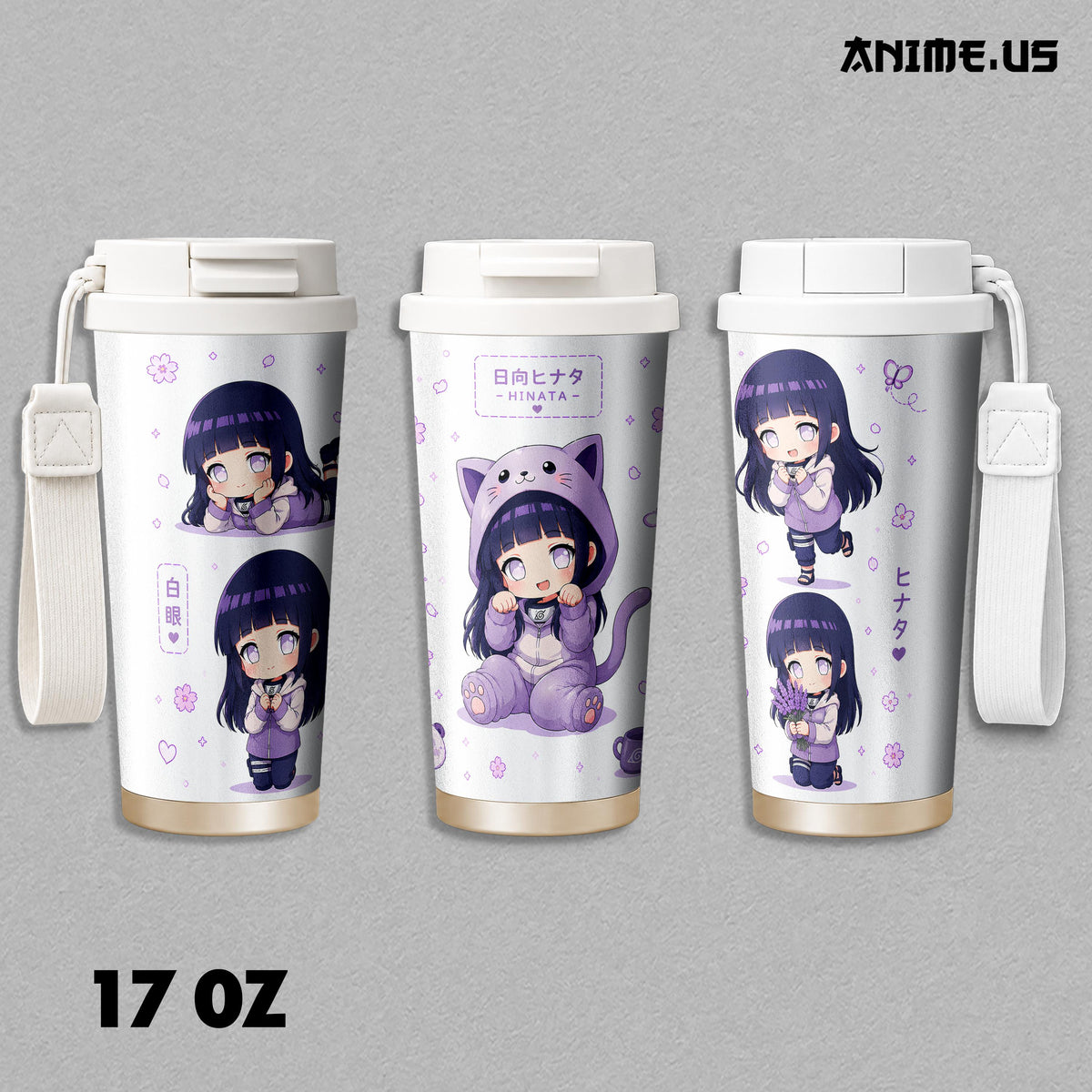 Insulated Tumbler Hinata Hyuga Chibi Byakugan Naruto Anime 17oz 24oz 30oz Stainless Steel Travel Coffee Mug Double Wall Vacuum Hot Cold Drink Cup Cute Anime Gift for Fans