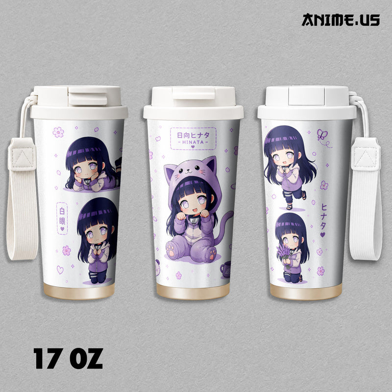 Insulated Tumbler Hinata Hyuga Chibi Byakugan Naruto Anime 17oz 24oz 30oz Stainless Steel Travel Coffee Mug Double Wall Vacuum Hot Cold Drink Cup Cute Anime Gift for Fans
