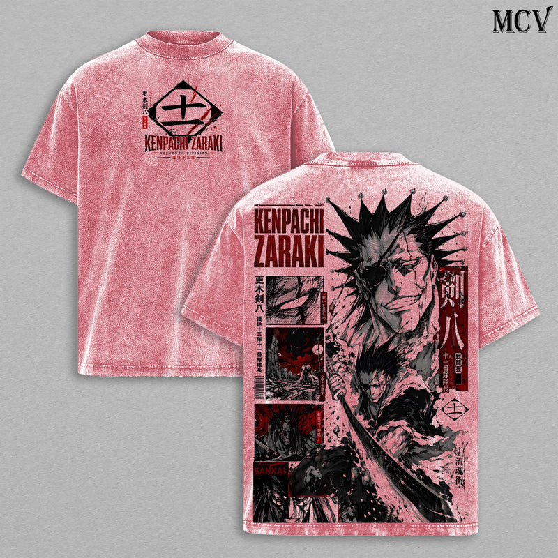Zaraki Kenpachi Bleach Tee – Kenpachi Zaraki Vintage Washed T-Shirt | Battle Beast | Nozarashi | TYBW Final Part The Calamity Anime Manga Graphic Tee | Heavy Cotton Unisex Oversized Streetwear Top