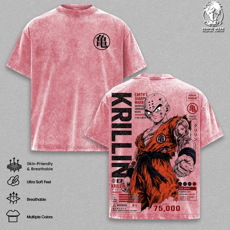 Krillin – DBZ Graphic Tee Vintage Washed Shirt Unisex Streetwear Anime Merch, Z Fighter Tee Turtle School T-Shirt, Gift for Anime Lovers Fans