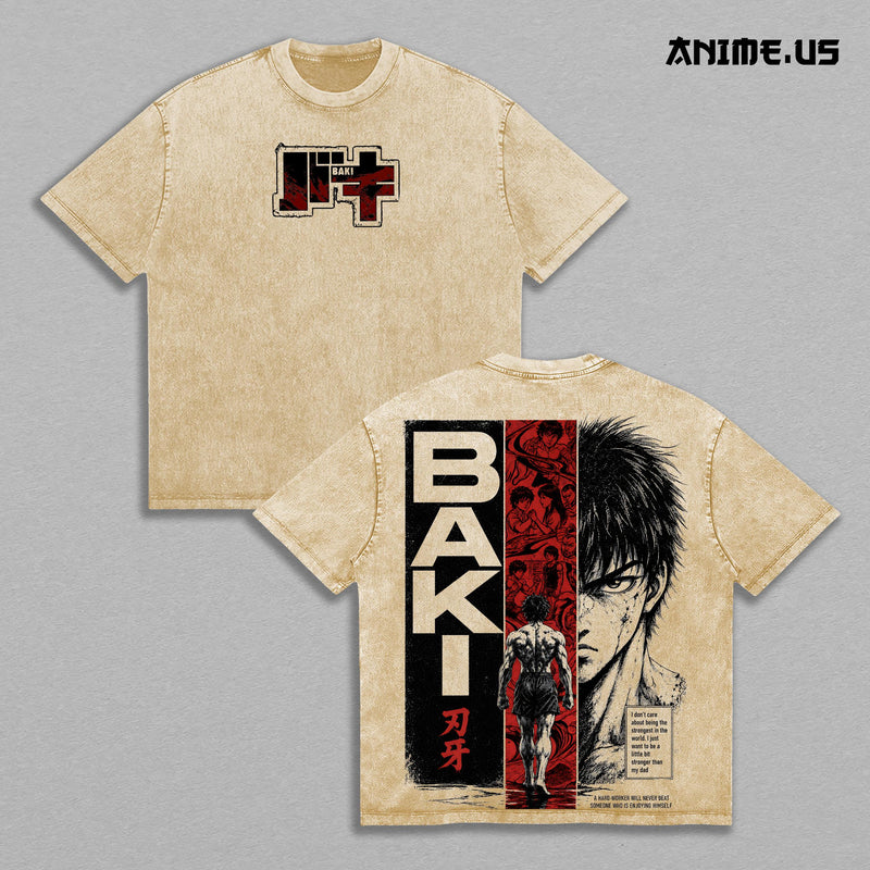 Baki Hanma Fighter Anime Vintage Washed Oversized Graphic Tee Heavyweight Cotton Streetwear Shirt
