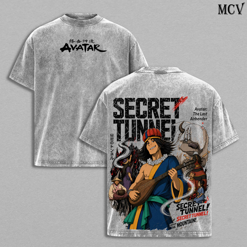 Secret Tunnel Avatar: The Last Airbender T-Shirt – Secret Tunnel Vintage Washed Tee | Chong | The Cave of Two Lovers Graphic Tee | Heavy Cotton Unisex Oversized Streetwear Top
