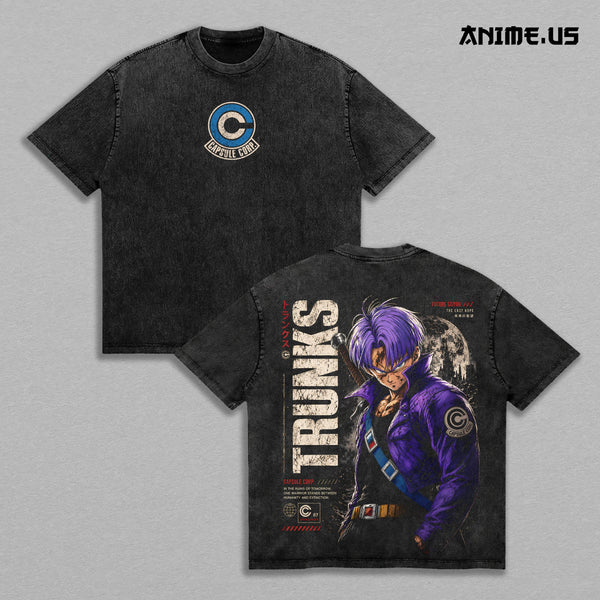 Future Trunks Capsule Corp Anime Washed Tee DBZ Inspired Oversized Heavy Cotton Shirt Manga Streetwear Gift for Anime Lovers