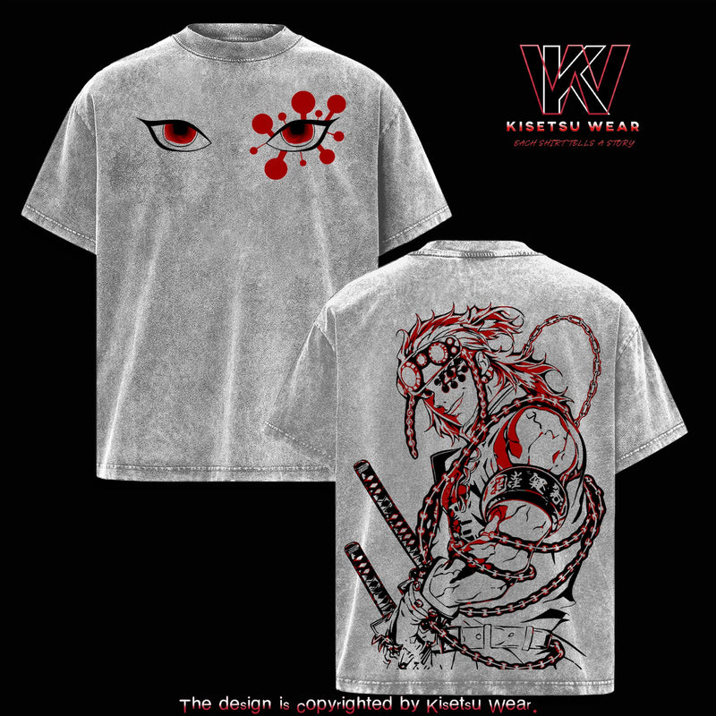 Tengen Uzui Flashy Warrior T-Shirt – Vintage Washed Demon Slayer Sound Hashira Graphic Tee, Anime Art Shirt, Oversized Soft Cotton Streetwear, Unisex Casual Apparel, Gift for Anime Fans