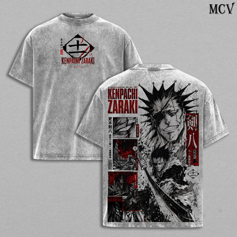 Zaraki Kenpachi Bleach Tee – Kenpachi Zaraki Vintage Washed T-Shirt | Battle Beast | Nozarashi | TYBW Final Part The Calamity Anime Manga Graphic Tee | Heavy Cotton Unisex Oversized Streetwear Top