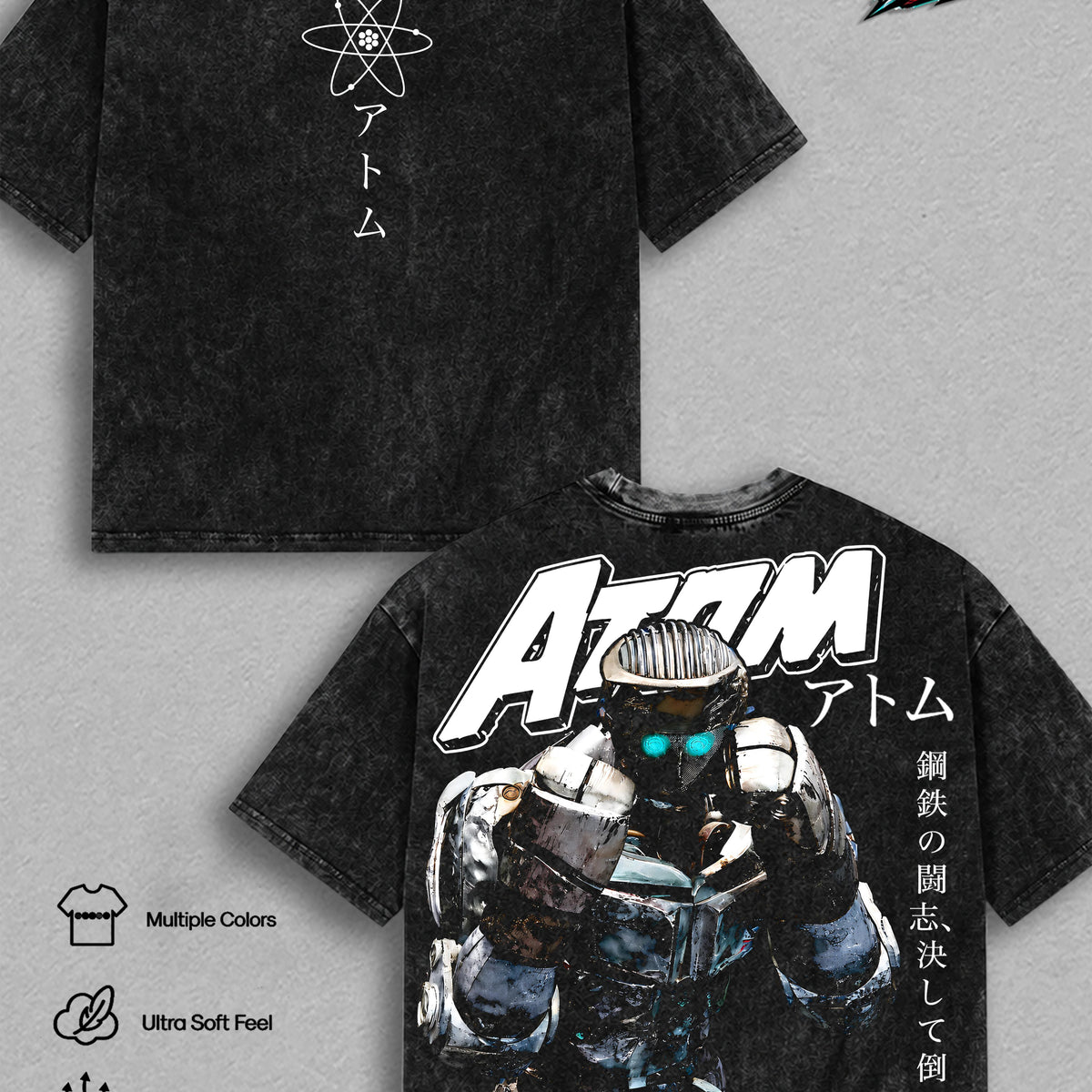 Atom Real Steel Vintage Washed T Shirt Boxing Robot Movie Graphic Tee Sci Fi Robot Fighter Oversized Streetwear Cotton Tshirt Classic Menswear Clothes Apparel Gift for Real Steel Fans Men & Women