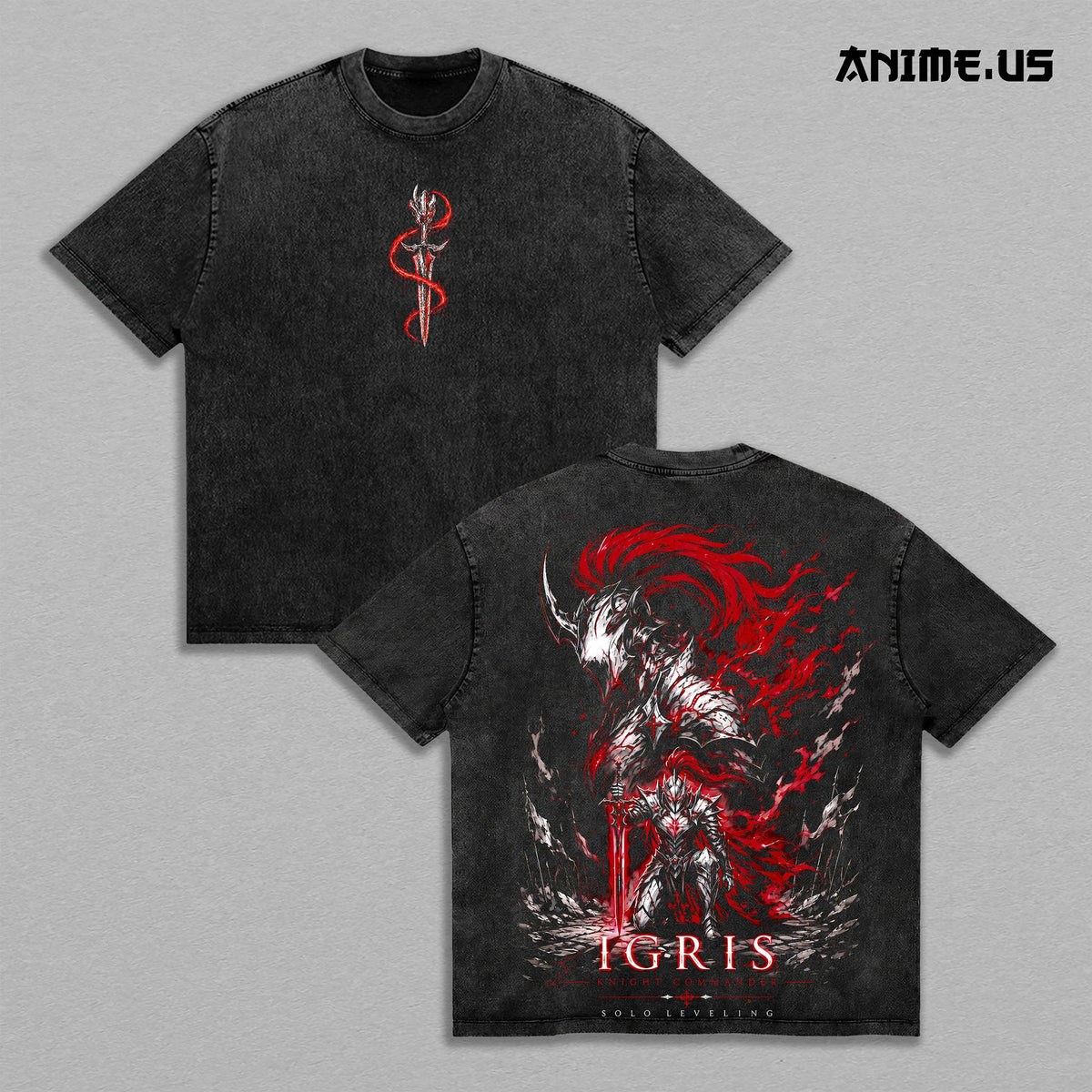 Igris Knight Commander Solo Leveling Vintage Washed T-Shirt | Shadow Knight Anime Graphic Tee | Oversized Heavyweight Streetwear Shirt