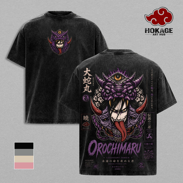 Orochimaru NRT T-Shirt, Akatsuki Sharingan Legendary Sannin Graphic Tee, Back Print Vintage 90s Anime Shirt, Graphic Tees Men, Trendy Tshirts, Men's T Shirts, NRT Streetwear, Unisex Cotton Distressed Tee
