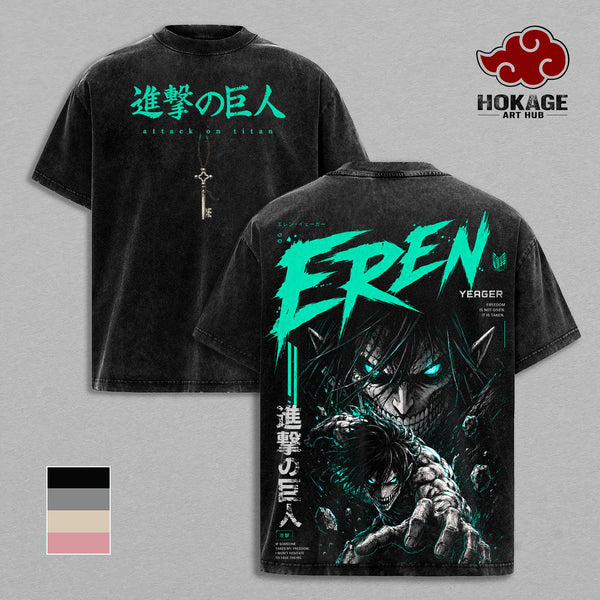 Eren Yeager Attack on Titan T-Shirt, Founding Titan Anime Graphic Tee, Back Print Vintage 90s Anime Shirt, Graphic Tees Men, Trendy Tshirts, Men's T Shirts, AOT Streetwear, Unisex Cotton Distressed Tee, Merch For Men, Men Fashion Graphic Tee