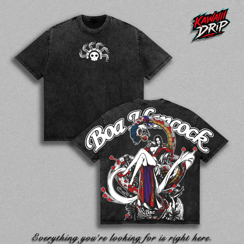 Boa Hancock One Piece T-Shirt, Pirate Empress Snake Princess Graphic Tee, Back Print Vintage Anime Shirt, Graphic Tees Men, Trendy Tshirts, Men's T Shirts, One Piece Streetwear Top, Unisex Cotton Distressed Tee, Merch For Men, Men Fashion Graphic Tee