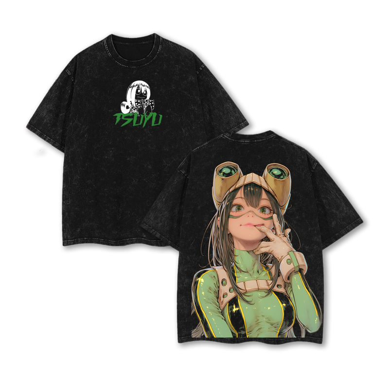 Tsuyu Asui My Hero Academia Anime Double Printed Vintage Washed Tee