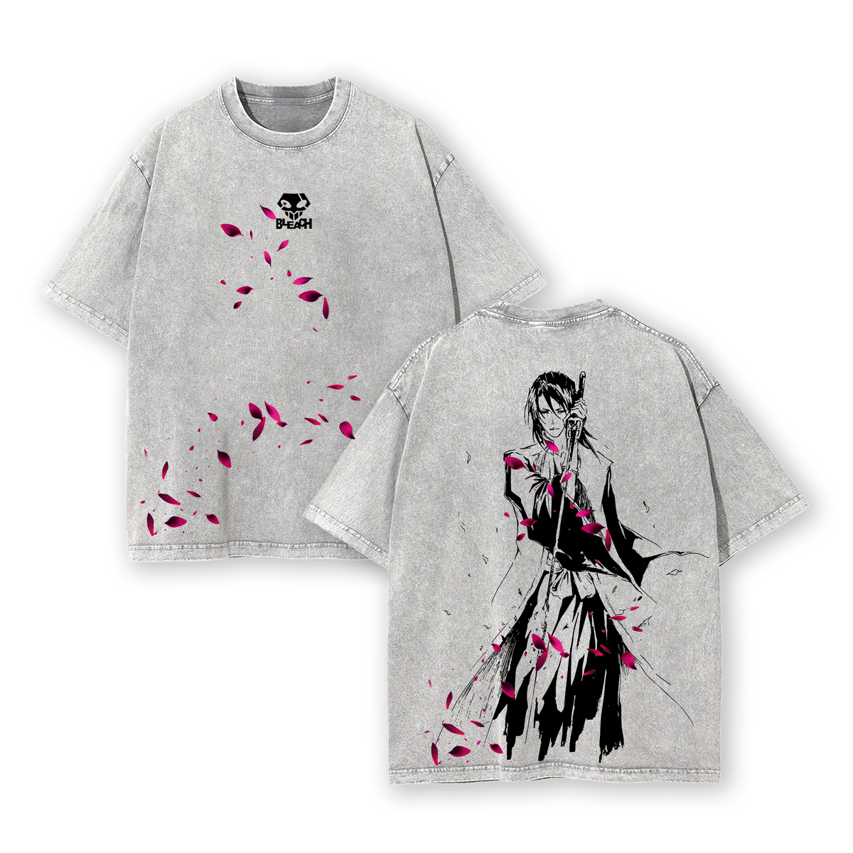 Byakuya Kuchiki Bleach Anime Double Printed Vintage Washed Tee