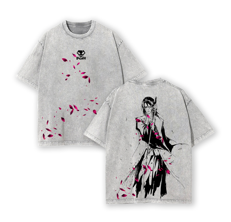 Byakuya Kuchiki Bleach Anime Double Printed Vintage Washed Tee