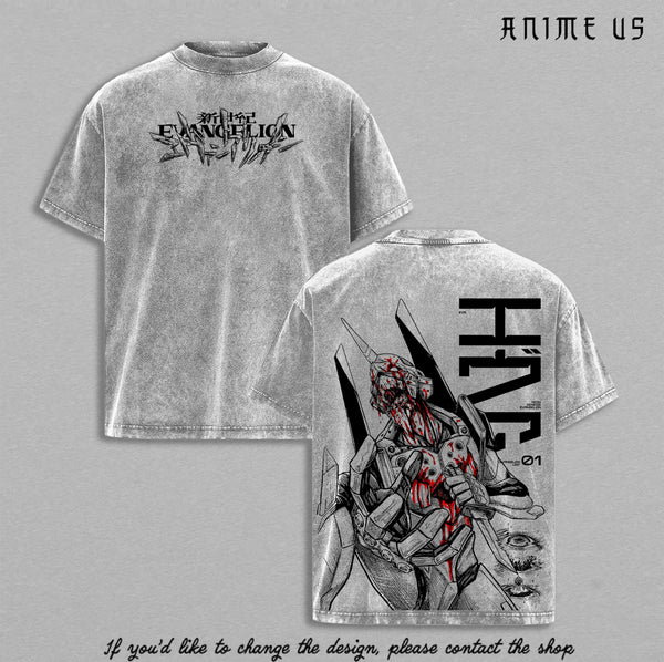 Neon Genesis Evangelion EVA Unit 01 Vintage Washed Oversized Tee, Evangelion Anime Shirt, Mecha Graphic Heavyweight Cotton Streetwear Gift For Anime Fans