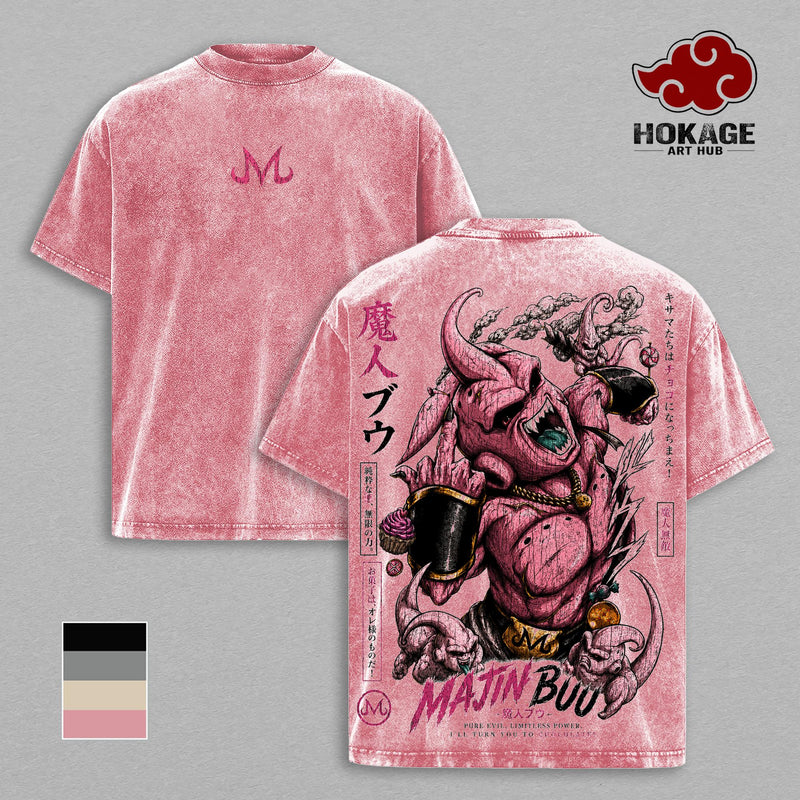 Majin Buu DBZ T-Shirt, Pure Evil Majin Mark Graphic Tee, Back Print Vintage 90s Anime Shirt, Graphic Tees Men, Trendy Tshirts, Men's T Shirts, DBZ Streetwear, Unisex Cotton Distressed Tee, Merch For Men, Men Fashion Graphic Tee