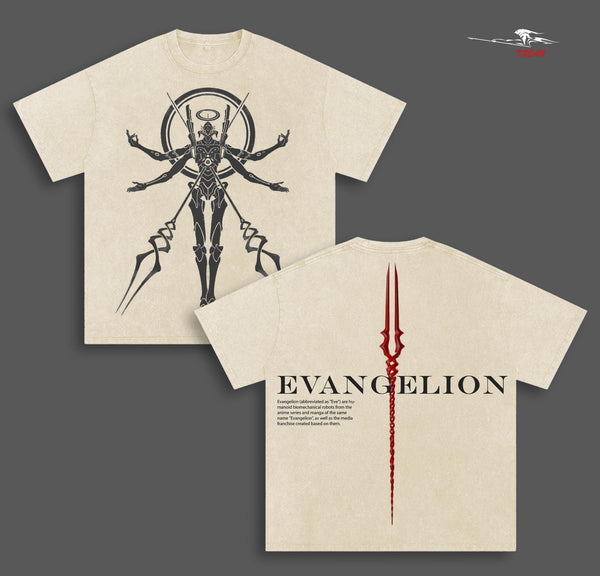 Eva. Unit 01 Neon Genesis Evangelion Anime Double Printed Vintage Washed Tee Unisex Oversize Anime Manga Washed Heavyweight Cotton T-shirt