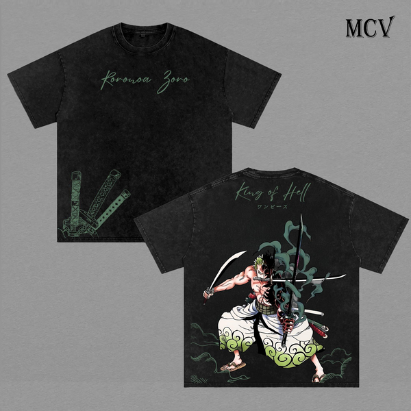 Roronoa Zoro King of Hell T-Shirt, Three Sword Style Anime Graphic Tee, Samurai Warrior Streetwear, Katana Fighter Cotton Unisex Shirt