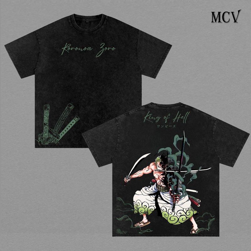 Roronoa Zoro King of Hell T-Shirt, Three Sword Style Anime Graphic Tee, Samurai Warrior Streetwear, Katana Fighter Cotton Unisex Shirt