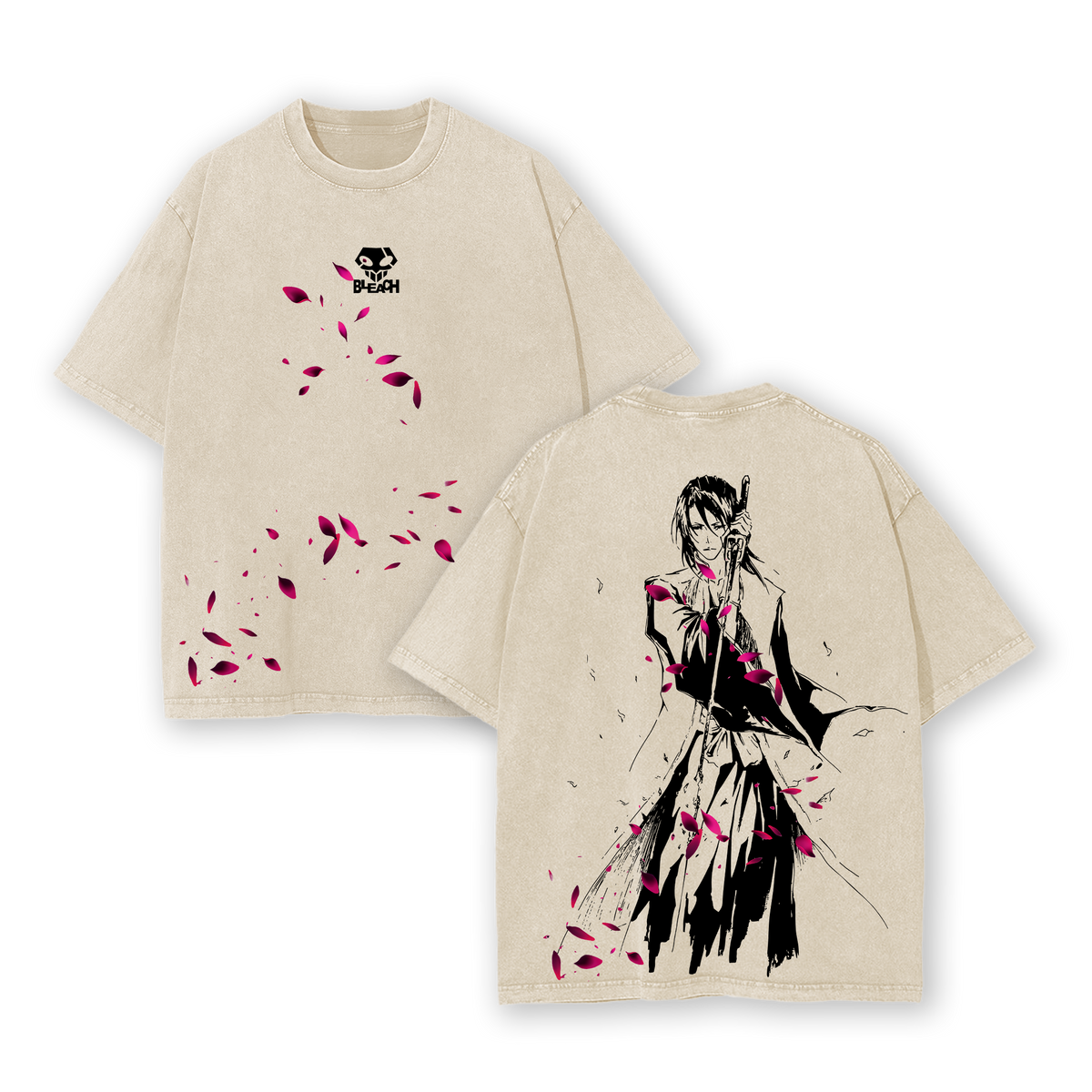 Byakuya Kuchiki Bleach Anime Double Printed Vintage Washed Tee