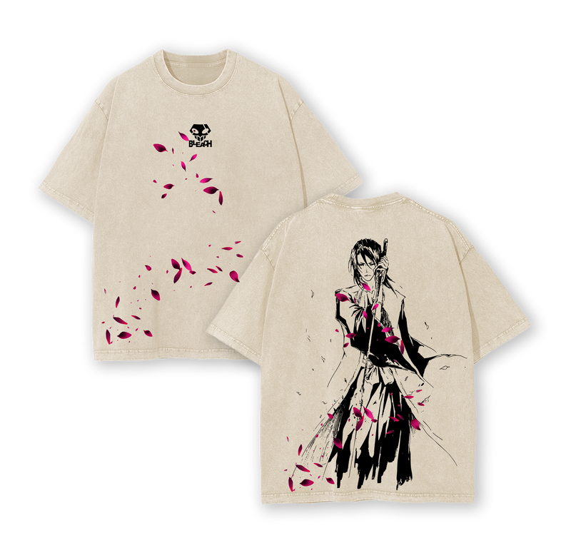 Byakuya Kuchiki Bleach Anime Double Printed Vintage Washed Tee