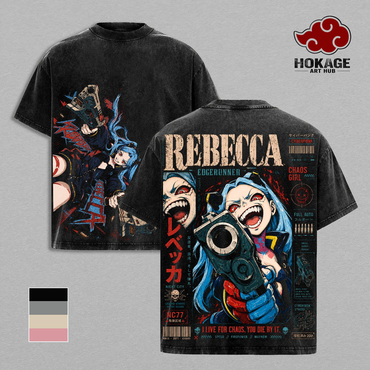 Rebecca Cyberpunk Edgerunners T-Shirt, Chaos Girl Anime Graphic Tee, Back Print Vintage 90s Anime Shirt, Graphic Tees Men, Trendy Tshirts, Men's T Shirts, Cyberpunk Streetwear, Unisex Cotton Distressed Tee, Merch For Men