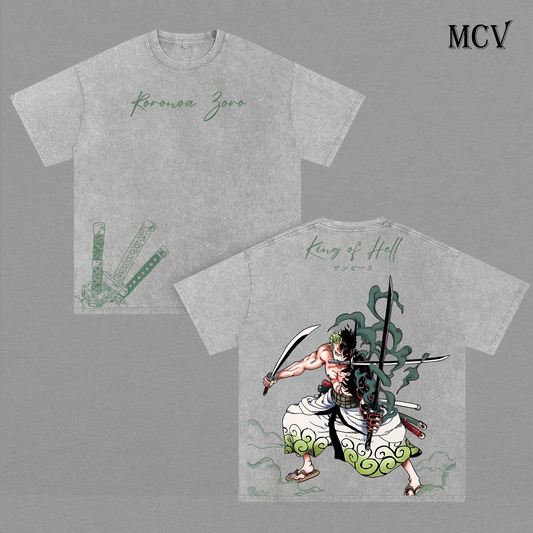 Roronoa Zoro King of Hell T-Shirt, Three Sword Style Anime Graphic Tee, Samurai Warrior Streetwear, Katana Fighter Cotton Unisex Shirt