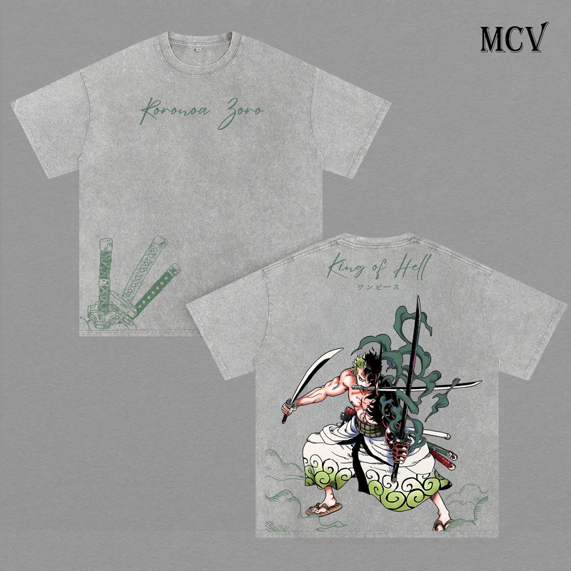 Roronoa Zoro King of Hell T-Shirt, Three Sword Style Anime Graphic Tee, Samurai Warrior Streetwear, Katana Fighter Cotton Unisex Shirt