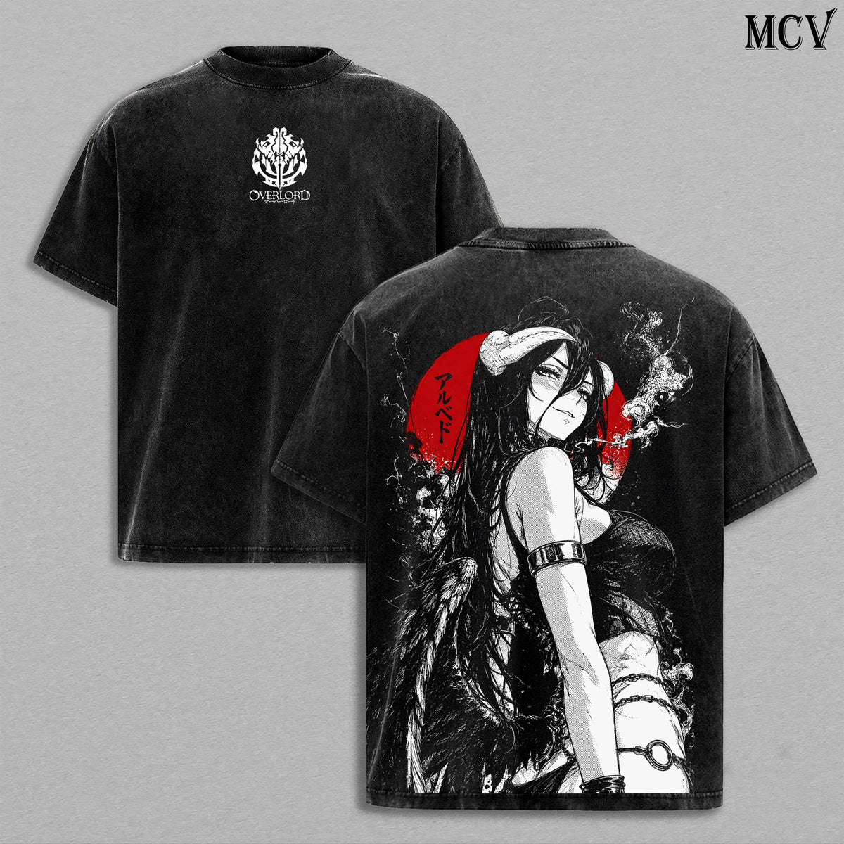 Albedo Overlord Tee – Albedo Vintage Washed T-Shirt | Guardian Overseer | Queen of Nazarick Anime Manga Graphic Tee | Heavyweight Cotton Unisex Oversized Streetwear Top