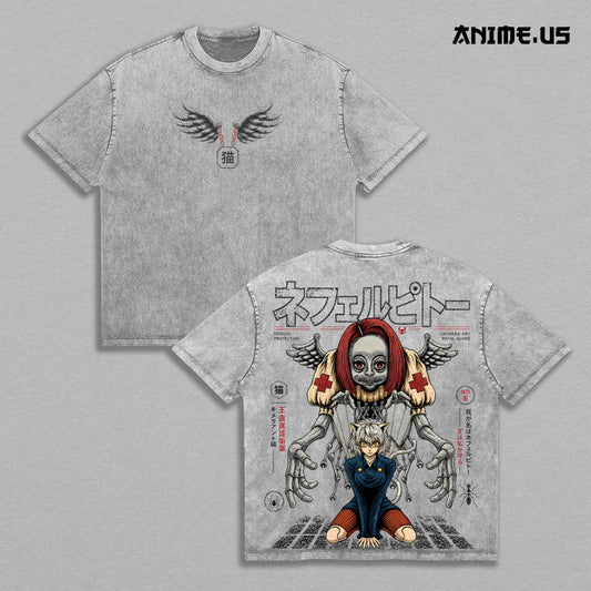Neferpitou Hunter x Hunter Vintage Washed Oversized Graphic Tee Chimera Ant Royal Guard Heavyweight Cotton Anime Streetwear T-Shirt Gift