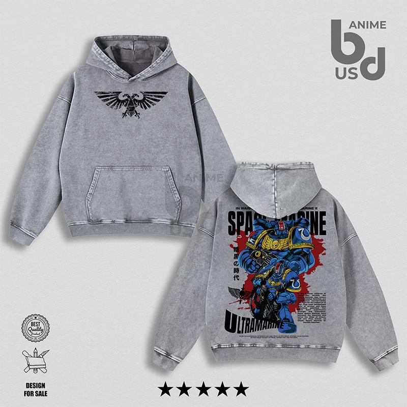 Warhammer 40K Miniature Wargame PS2 Oversize Unisex Washed Hoodie & T-Shirt, Double Printed Streetwear Game Merch Gift For Fan