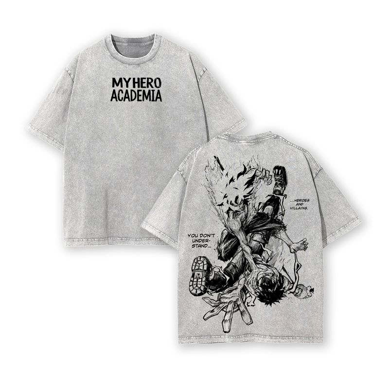 Deku vs Shigaraki My Hero Academia T-Shirt – Vintage Washed Oversize Heavy Cotton Anime Manga Graphic Tee