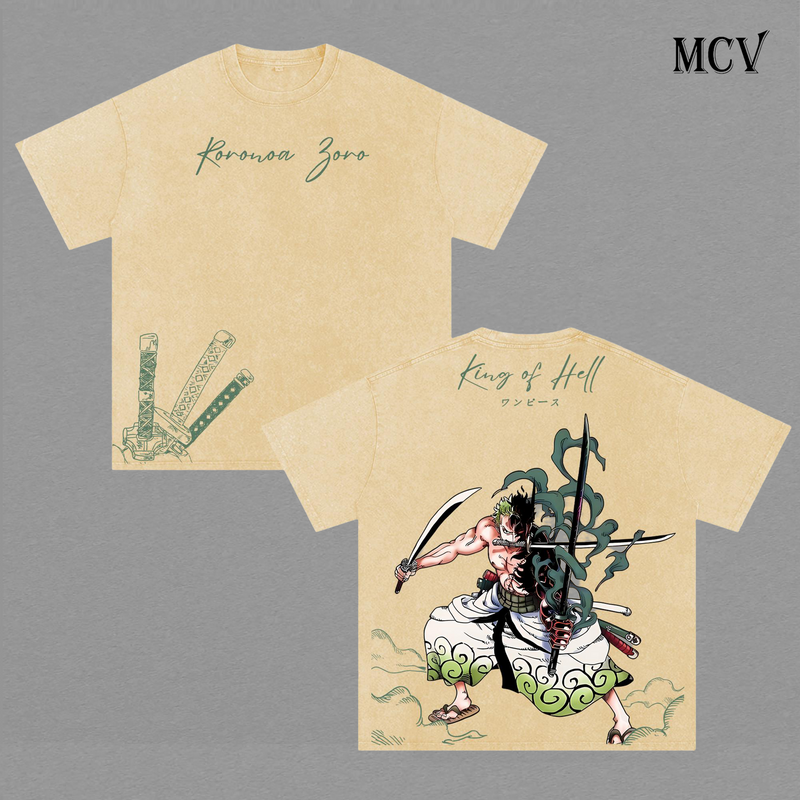 Roronoa Zoro King of Hell T-Shirt, Three Sword Style Anime Graphic Tee, Samurai Warrior Streetwear, Katana Fighter Cotton Unisex Shirt
