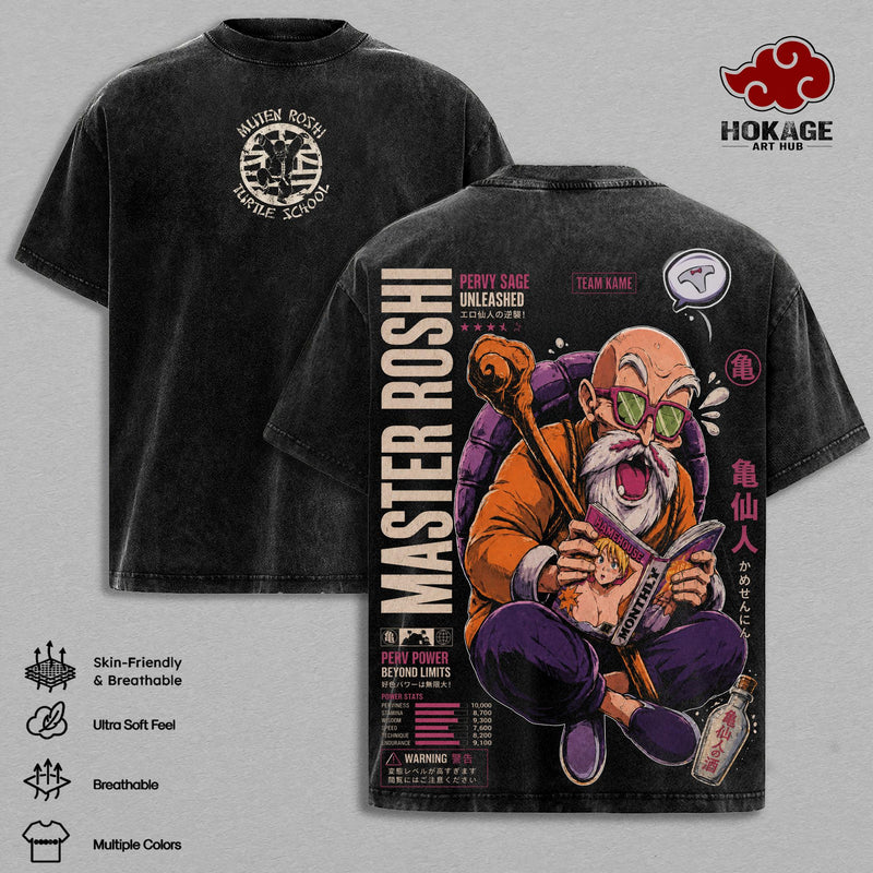 Master Roshi DBZ Vintage Washed T-Shirt Turtle Hermit Anime Graphic Tee Kame School Streetwear Oversized Shirt Gift for DBZ Fans Apparel Classic