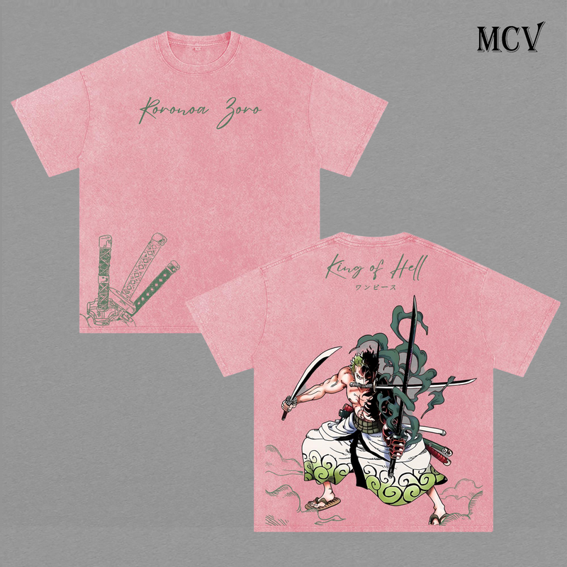 Roronoa Zoro King of Hell T-Shirt, Three Sword Style Anime Graphic Tee, Samurai Warrior Streetwear, Katana Fighter Cotton Unisex Shirt