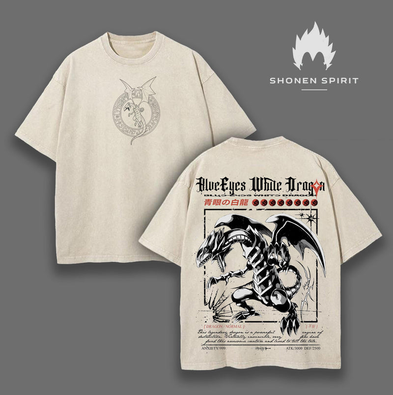 Blue-Eyes White Dragon Yu-Gi-Oh! Anime Double Printed Vintage Washed Tee Unisex Oversize Anime Manga Washed Heavyweight Cotton T-shirt, Gift For Anime Fan, Anime Lover