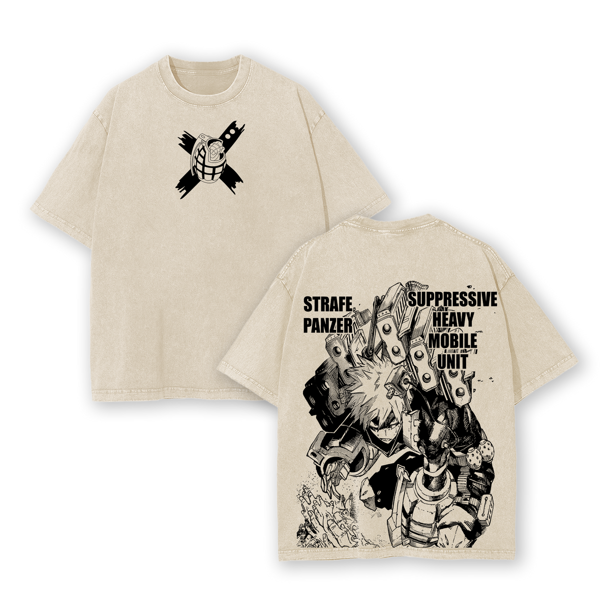 Bakugo Tee My Hero Academia Vintage Washed Oversized Heavy Cotton T-Shirt, Explosive Hero Graphic Anime Manga Top