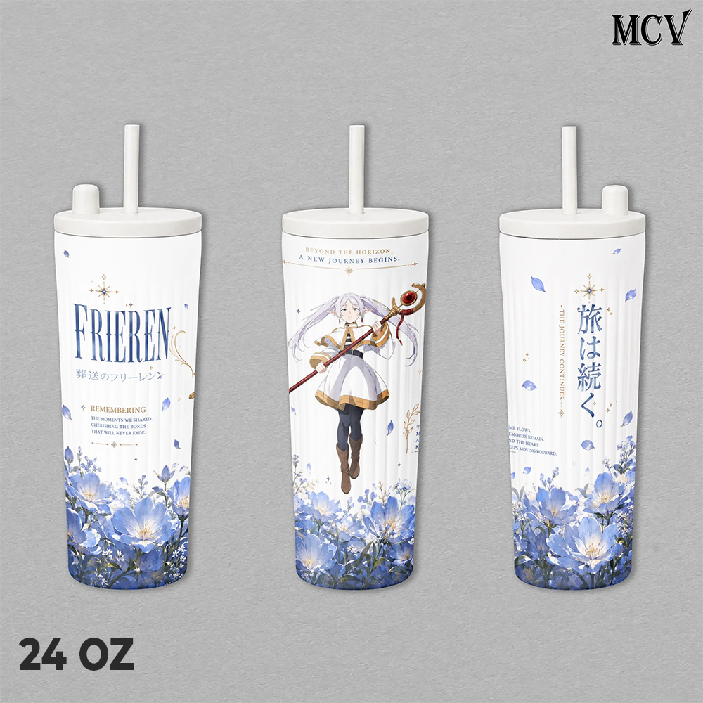 Frieren the Mage - Frieren Beyond Journey’s End Anime - Embossed Raised Floral Magic Art - 17oz 24oz 30oz Insulated Tumbler, Water Bottle, Handle Mug