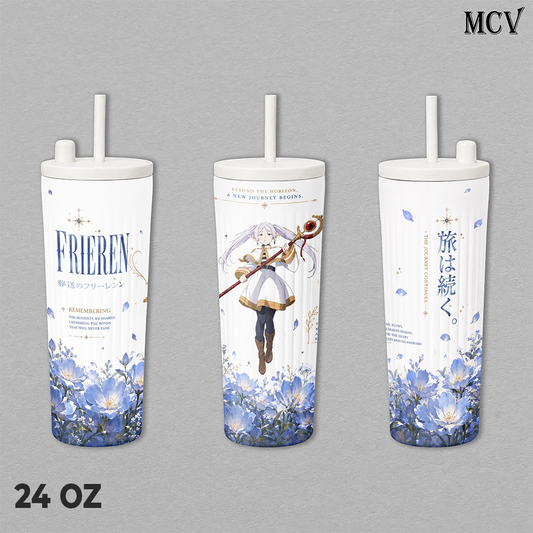 Frieren the Mage - Frieren Beyond Journey’s End Anime - Embossed Raised Floral Magic Art - 17oz 24oz 30oz Insulated Tumbler, Water Bottle, Handle Mug