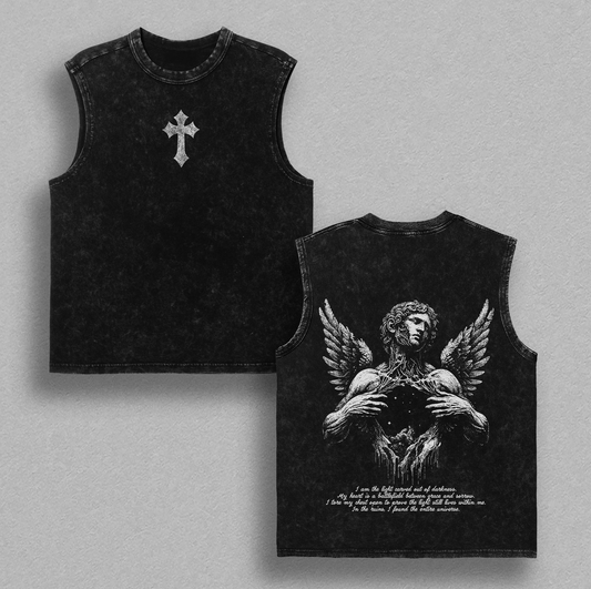 Fallen Angel Vintage Washed Tee  Dark Aesthetic Streetwear  Broken Wings Faith Graphic Shirt  Light Within Darkness Design  Emotional Art Tee  Jesus Apparel Christian Bible Verse