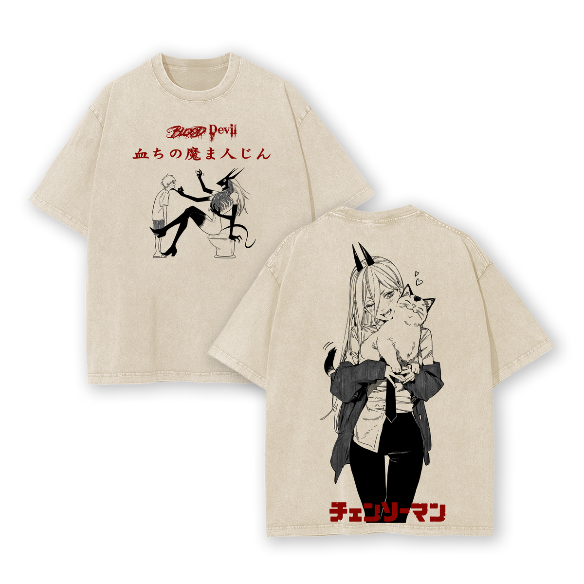 Blood Devil Chainsaw Man Anime Double Printed Vintage Washed Tee