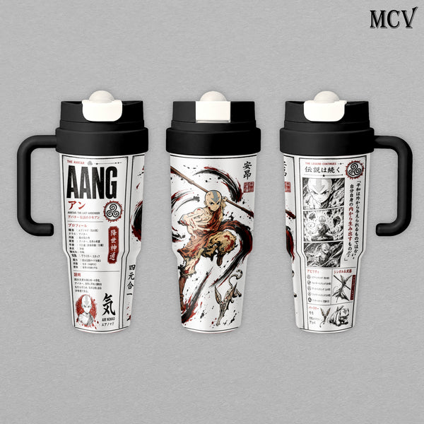 Aang Avatar State - Avatar The Last Airbender - Air Nomad Elemental Manga Embossed Raised Art - 17oz 24oz 30oz Insulated Tumbler, Stainless Steel Water Bottle, Straw Cup, Handle Travel Mug